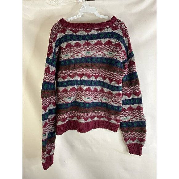 Vintage 90s Hand Knit Cowichan Wool Rainbow Fair Isle Sweater Mens Medium - Picture 7 of 7